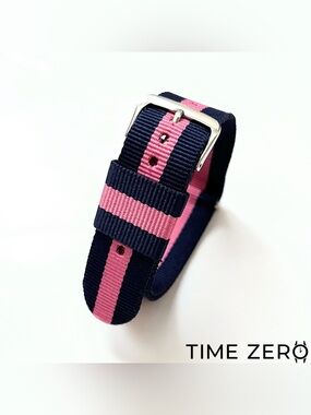New Women’s Pink/Blue Ribbed Nylon NATO Watch Strap (CLEARANCE)